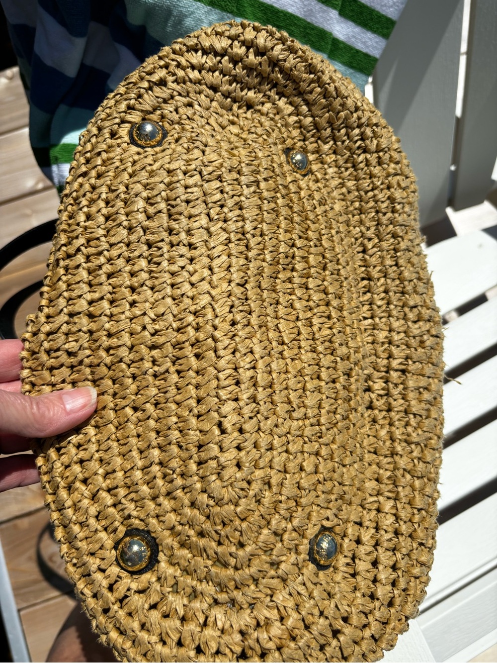 Michael Kors Large Studded Straw Shopper Tote Bag Black Leather Gold Pyramid - Picture 9 of 9